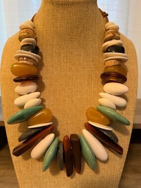 Gorgeous Large Chunky faux stone Statement Necklace #A116 white brown green